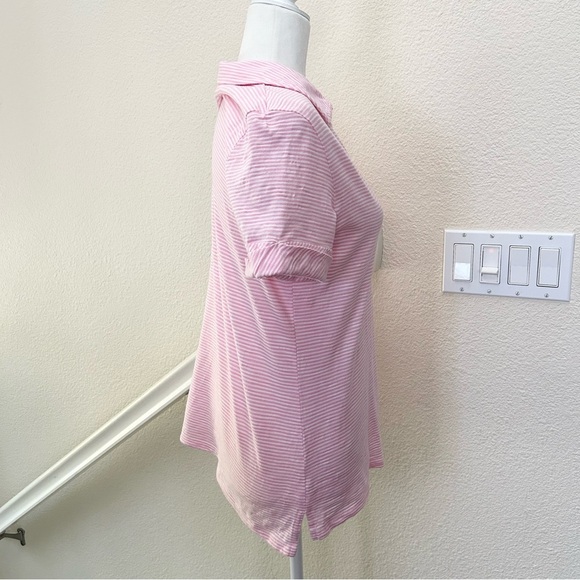 Talbots Roll Cuff Johnny Collar Striped Pullover Polo Pink White stripe size M - Picture 3 of 8